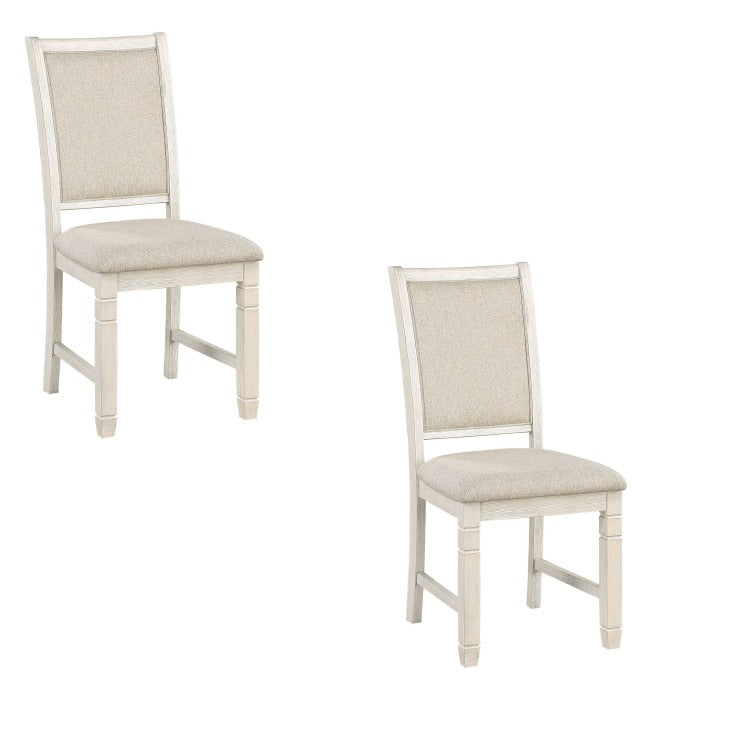 Anji 24 Inch Side Dining Chairs Set Of 2, Curved Back, Beige Polyester Cushioned Seat