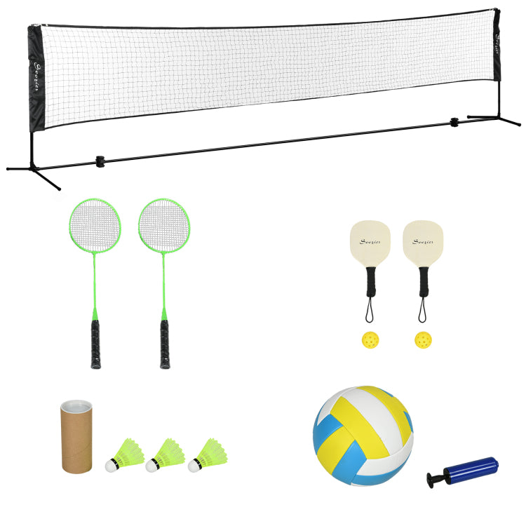 Soozier 17Ft Portable All In One Badminton Set, Pickleball And Volleyball Net, Height Adjustable Outdoor Sports Set For Backyard Beach Driveway Games