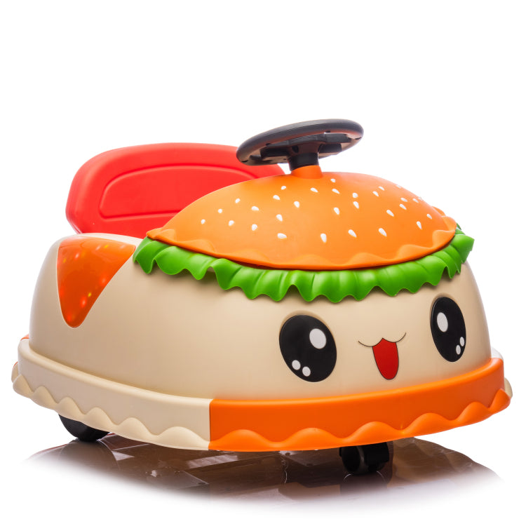 12V Kids Ride On Electric Bumper Car W Parents Control,Cute&Realistic Hamburger Design,360 Degree Rotation,Storing Space,Bluetooth,Music,Usb,Silent Wheel,Led Lights,Power Display,Anti Rollover For 2