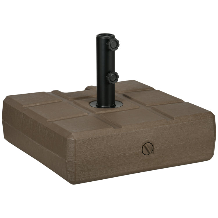 Outsunny 88 Lbs. Fillable Umbrella Base With Steel Umbrella Holder For 1.25", 1.5" Or 2" Umbrella Poles, Square & Reversible Heavy Duty Market Umbrella Stand, Brown