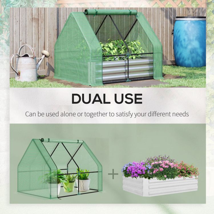 Outsunny Galvanized Raised Garden Bed With Mini Greenhouse Cover, Outdoor Metal Planter Box With 2 Roll Up Windows For Growing Flowers, Fruits, Vegetables, And Herbs, 50" X 37.5" X 36.25", Green