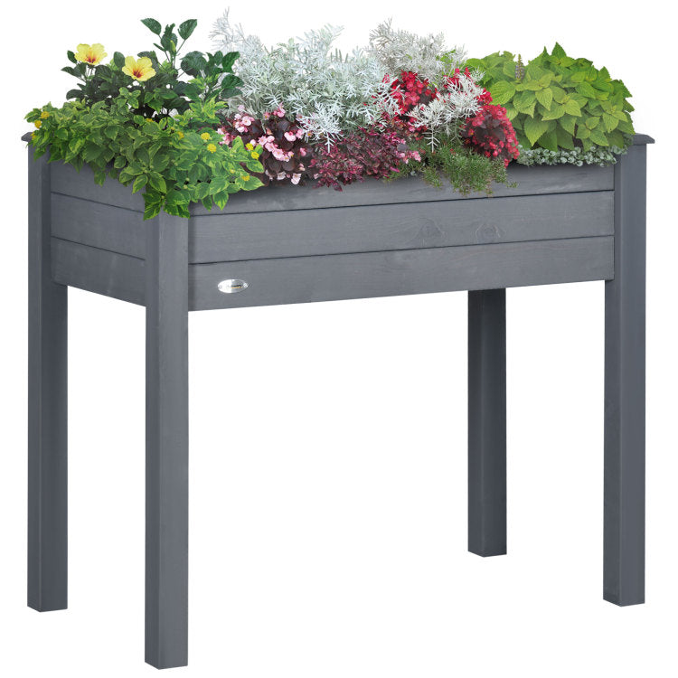 Outsunny Raised Garden Bed With Legs, 34" X 18" X 30", Elevated Wooden Planter Box, Self Draining With Bed Liner For Vegetables, Herbs, And Flowers Backyard, Patio, Balcony Use, Dark Gray