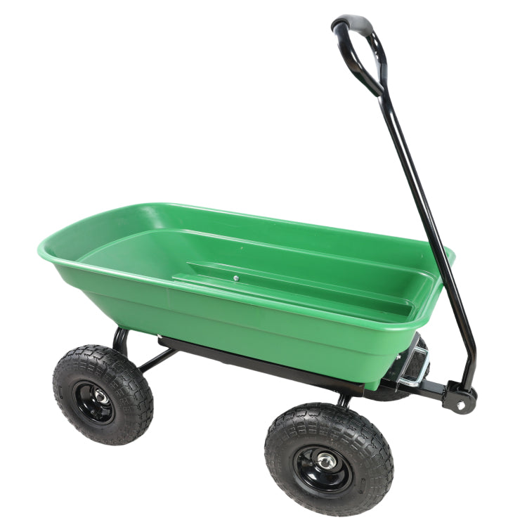 Folding Car Poly Garden Dump Truck With Steel Frame, 10 Inches. Pneumatic Tire, 300 Lb Capacity Body 55L Green