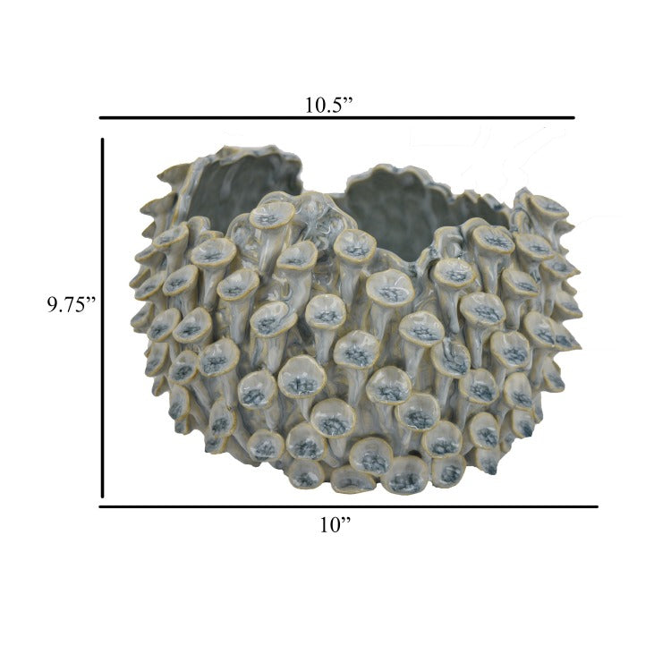 Nina Decorative Bowl, Light Blue, Textured Coral Gray Ceramic, 11 Inch