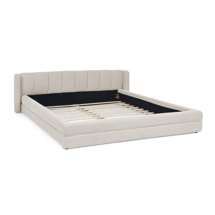 Queen Size Upholstered Bed Frame With Thick Fabric, Chenille Fabric Grounded Queen Size Platform Bed With Headboard And Solid Frame Beige 87''*67''*23.5''