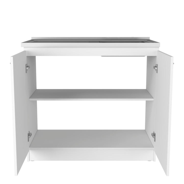 Freestanding Sink, Double Door Cabinet, Two Shelves, White