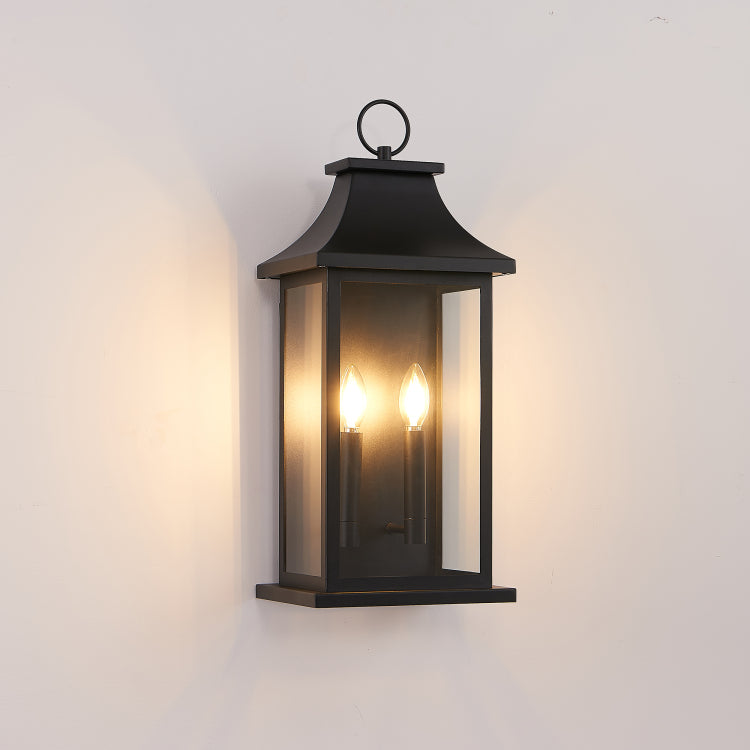 Outdoor Wall Lantern 2 Light, 22" Large Outside Wall Sconce, Modern Black Wall Light Fixture With Glass, Waterproof Exterior Lamp For House, Porch, Garage Bulbs Not Included
