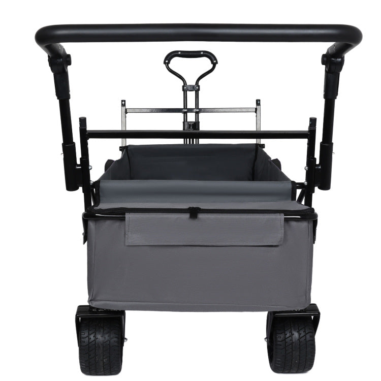 With Push Handle, 480Lbs Collapsible Wagon With Canopy, Wagon Cart With 7" All Terrain Wheels, Lightweight Foldable Wagon, Large Capacity For Camping, Shopping, Sports, And Garden Use, Black