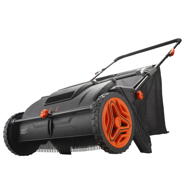 Push Lawn Sweeper, 21 Inch Leaf & Grass Collector, Strong Rubber Wheels & Heavy Duty Thickened Steel Durable To Use With Large Capacity 3.5 Cu. Ft. Mesh Collection Hopper Bag, 2 Spinning Brushes