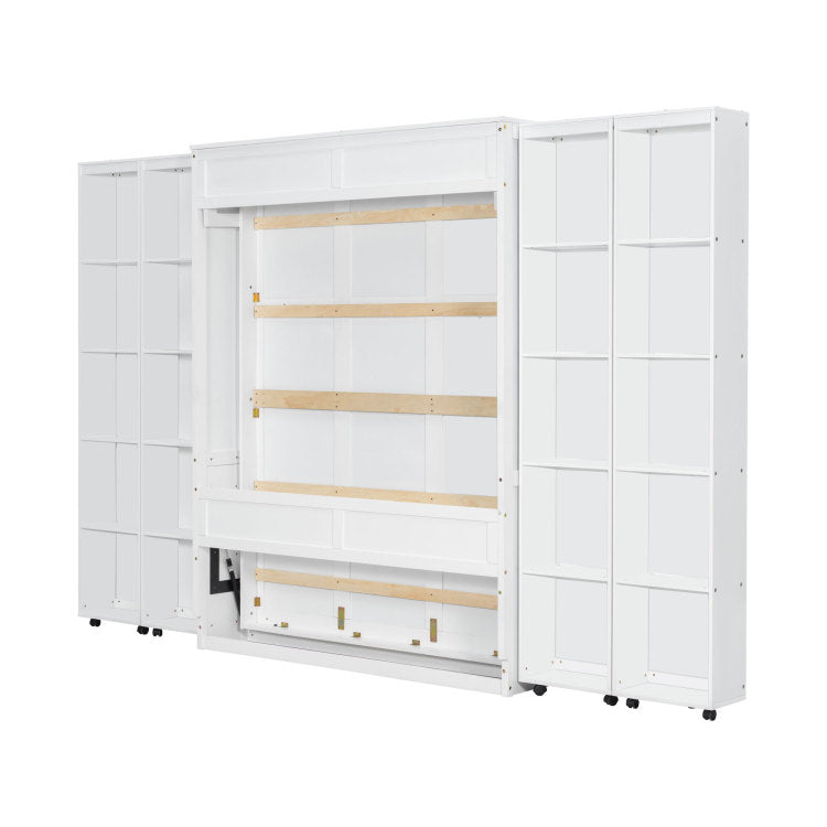 Queen Murphy Bed Wall Bed With Storage Doors, White
