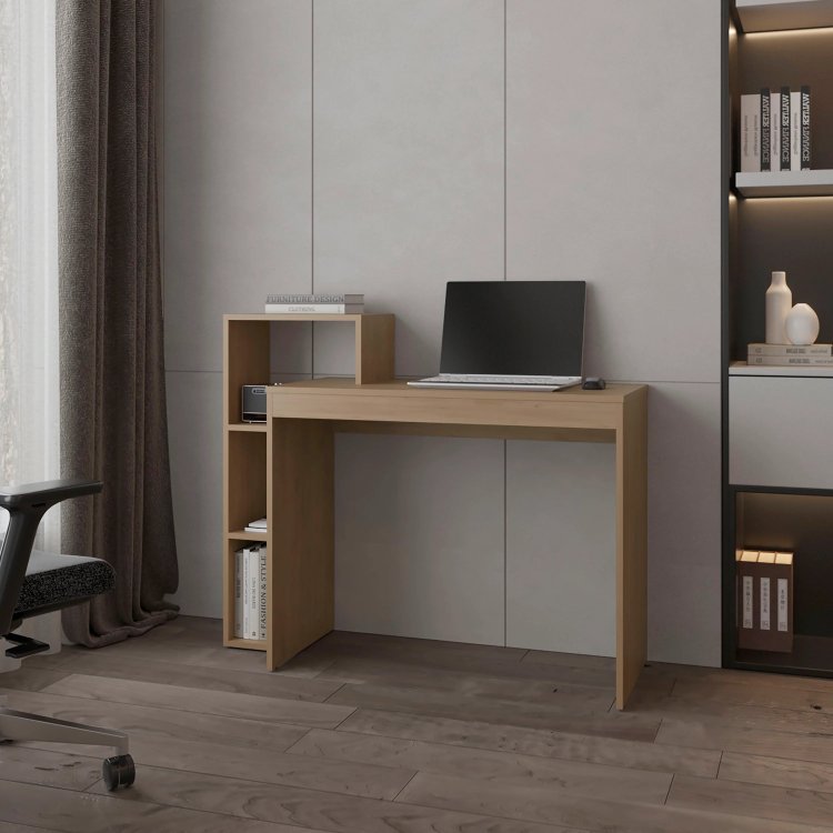 Natural Oak Computer Desk With Open Storage