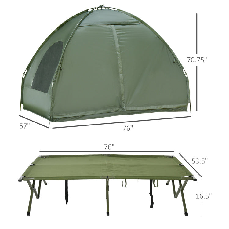 Outsunny 2 Person Foldable Camping Cot With Tent, Bedspread And Thick Air Mattress, 4 In 1 Elevated Camping Bed Tent For Outdoor Hiking, Picnic, Travel