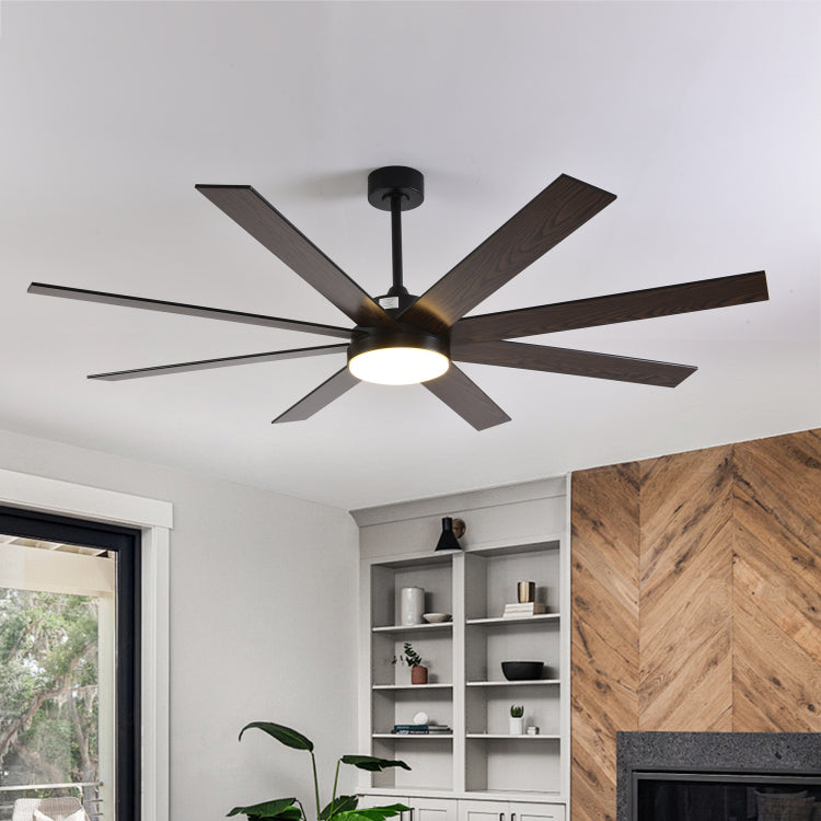 72" With Light, 6 Speed Remote Control, Reversible Dc Motor, Modern 8 Blades With 6" 12" 19.5" Downrods For Home Or Commercial Black Walnut