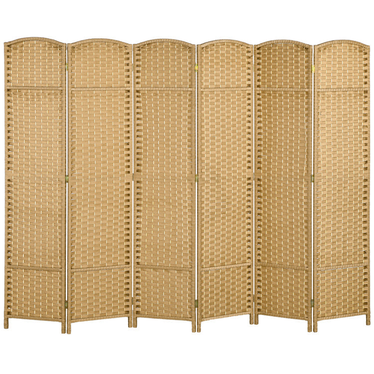 Homcom Room Divider, 6 Panel Folding Privacy Screen, 5.6' Tall Freestanding Wall Partition For Home Office, Bedroom, Nature Wood