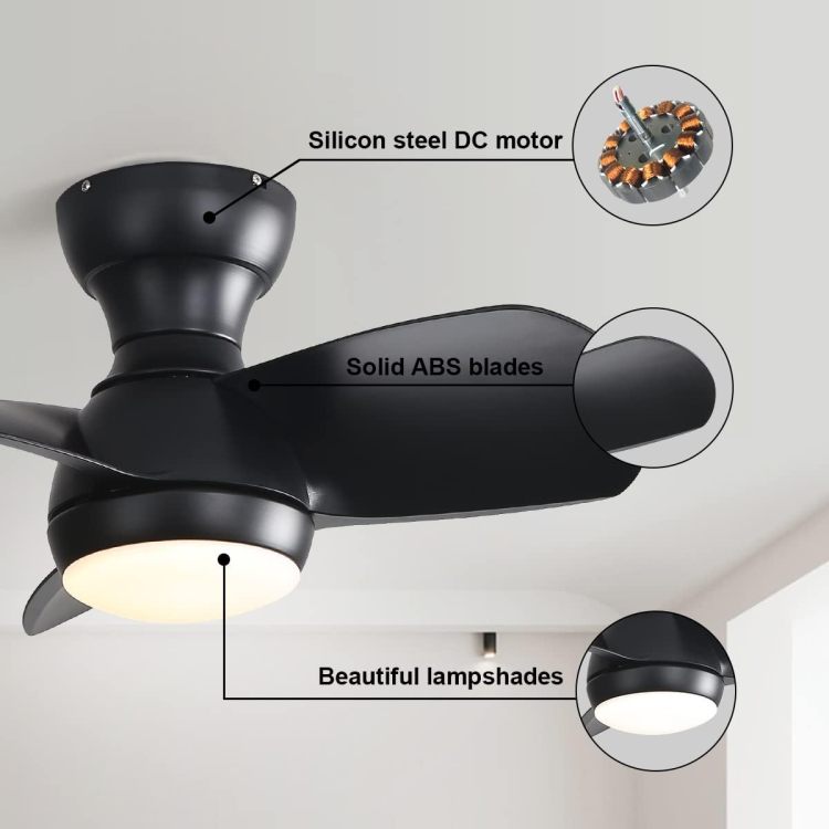 23 Inch Bedroom With 3 Abs Blades Remote Control Dc Motor Black With 18W Led Light