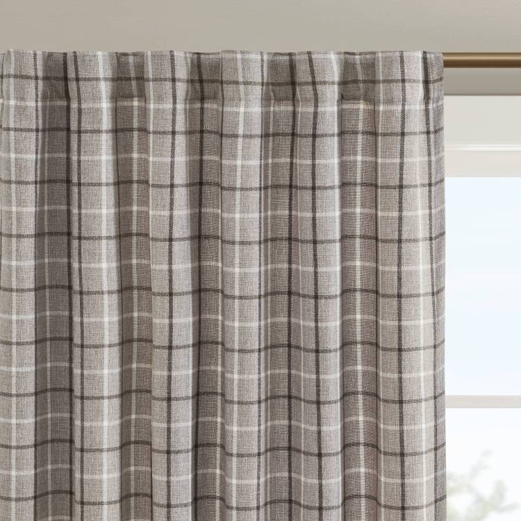 1 Piece 50X63" Plaid Rod Pocket And Back Tab Curtain Panel With Fleece Lining,Brown