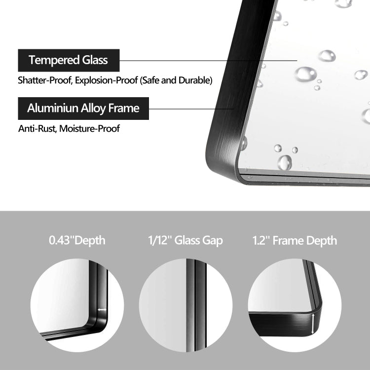 20X30 Inch Black Aluminium Frame Bathroom Mirror