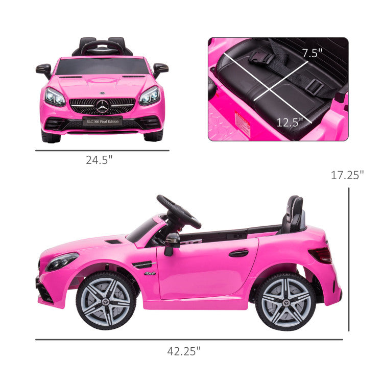 Aosom Mercedes Slc 300 Licensed Kids Electric Car With Remote Control, 12V Battery Powered Kids Ride On Car With Music, Lights, Suspension For 3 6 Years Old, Pink