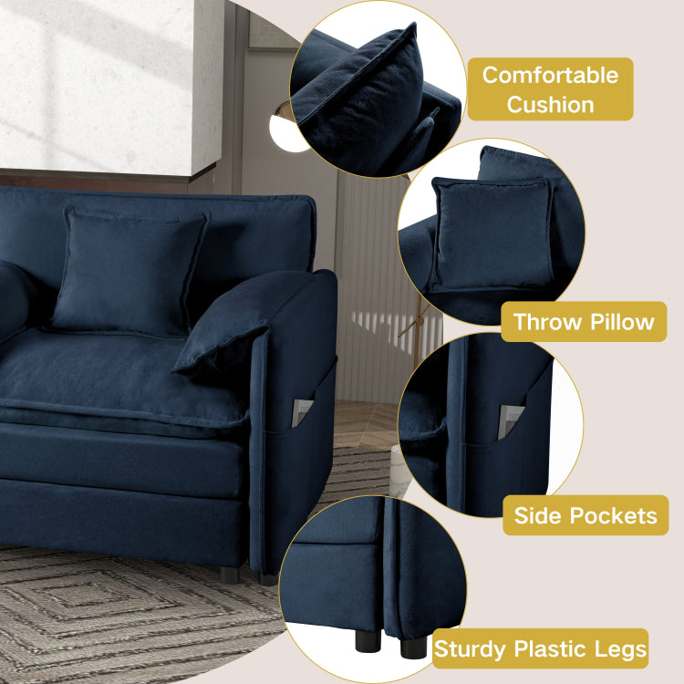 Oversized Chenille Oversized Accent Chair Set Of 2, Comfy Single Sofa Chair With Large Seat , Modern Armchair Reading Chairs For Bedroom, Living Room,Blue