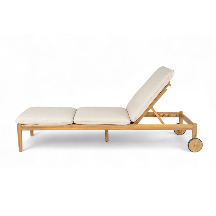 Riviera Outdoor Chaise Lounge With Wheels, Acacia Wood Frame Set Of 2
