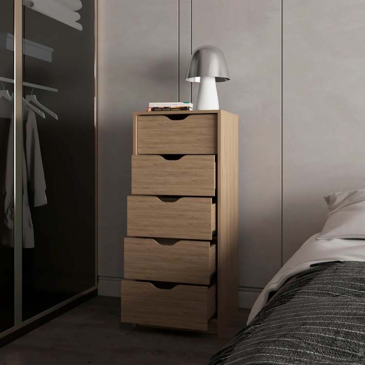 Natural Oak 5 Drawer Dresser For Nurseries And Bedrooms Modern Space Saving Storage
