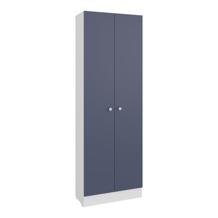 Lambardi Tall Multistorage Cabinet With Double Door, Five Shelves, Freestanding Kitchen Or Laundry Room Storage Cabinet, Navy Blue And White