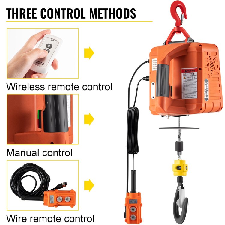 3 In 1 Electric Hoist Winch, 1100Lbs Portable Electric Winch, 1500W 110V Power Winch Crane, 25Ft Lifting Height, W Wire And Wireless Remote Control, Overload Protection For Lifting Towing