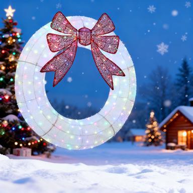 Lighted Wreath Decoration With Dual Color Led, 60 Inch Christmas Wreath With Daily Timer, Remote
