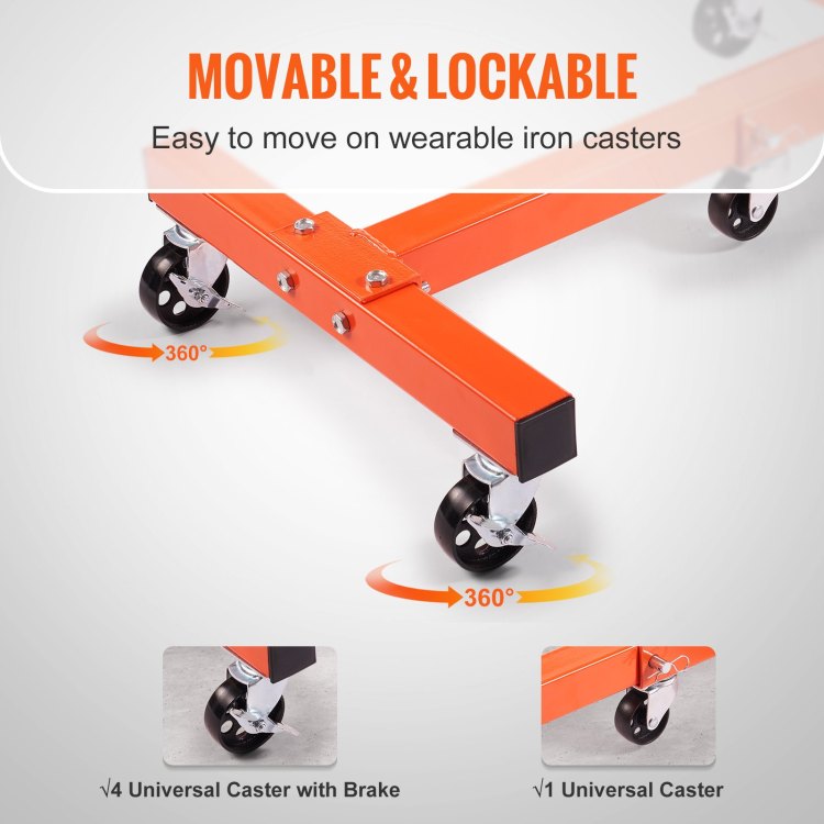 Engine Stand, 1500 Lbs 3 4 Ton Rotating Engine Motor Stand With 360 Degree Adjustable Head, Cast Iron Folding Motor Hoist Dolly, 5 Caster, 4 Adjustable Arms, For Vehicle Maintenance