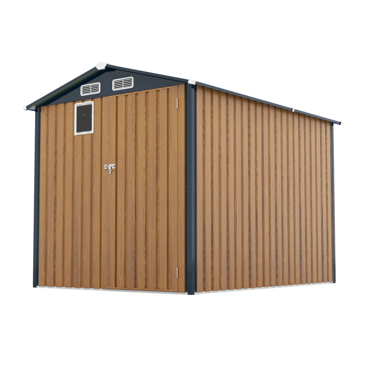 6X8Ft Outdoor Steel Storage Shed With Clear Window, Lockable Doors, Compact Metal Tool Shed For Garden, Backyard, Patio, Utility, And Bike Storage,Yellow