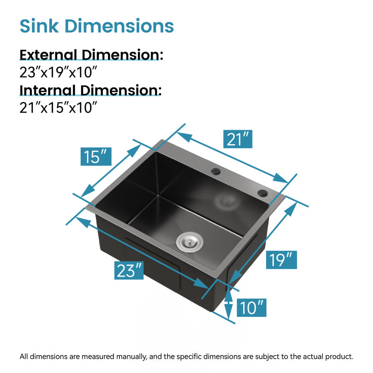 Stainless Steel Kitchen Sink, 23 X19 Single Bowl, Undermount Handmade Sink In Black, With Us Standard Drain And Hook, Ls Ssbl02