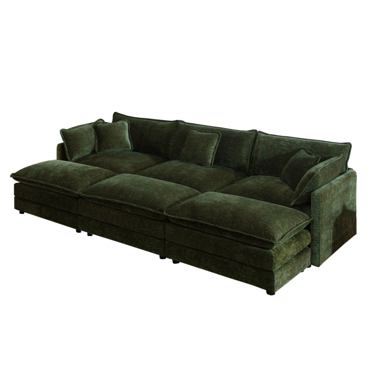 Comfortable Deep Seat Reversible Modular 3 Seater Sectional Super Soft Sofa U Shaped Sectional Couch With 3 Ottomans, 3 Toss Pillows And 2 Arm Pillows
