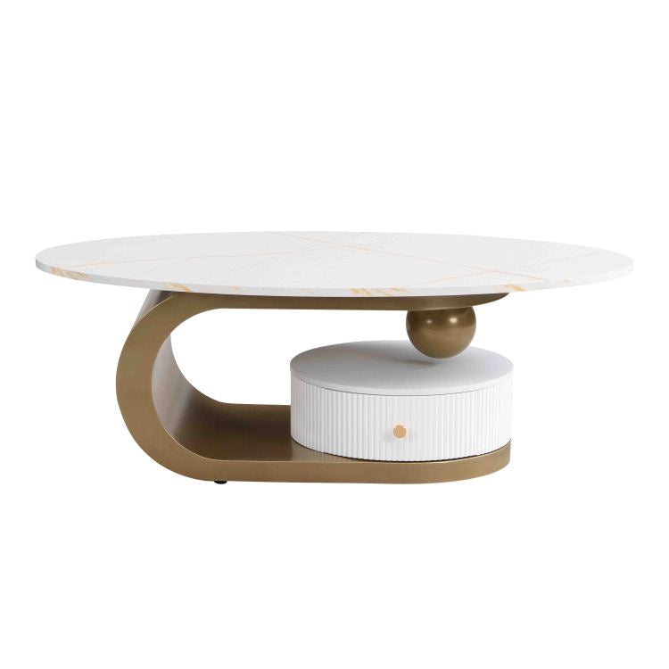 Modern Nesting Golden Coffee Table Set Of 2 End Table For Living Room, Oval And Round Table Set