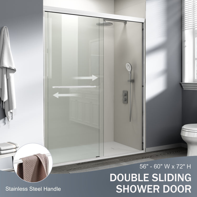 56 60 In. W X 72 In. H Double Sliding Shower Door, Semi Frameless Bathroom Sliding Door With 1 4" 6Mm Tempered Glass For Walk In Shower, White Cm 24D03 60Whx