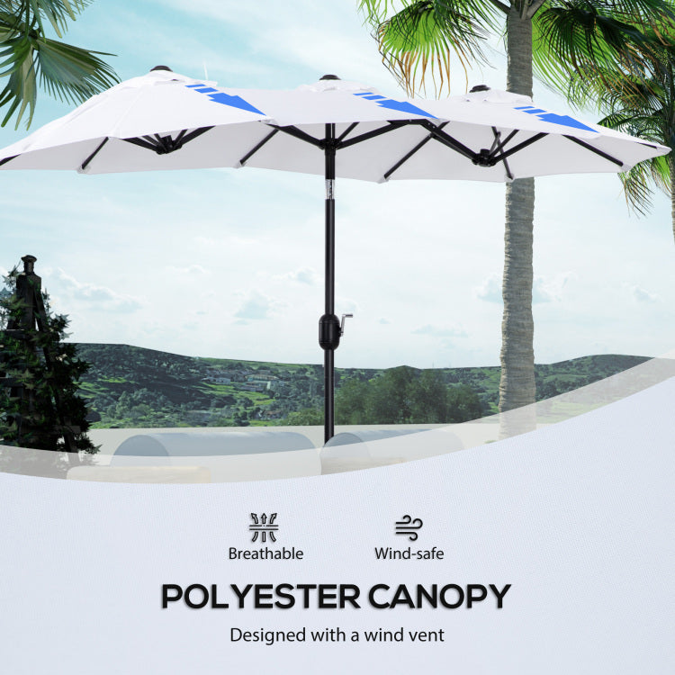 Outsunny Double Sided Patio Umbrella 9.5' Large Outdoor Market Umbrella With Push Button Tilt And Crank, 3 Air Vents And 12 Ribs, For Garden, Deck, Pool, White