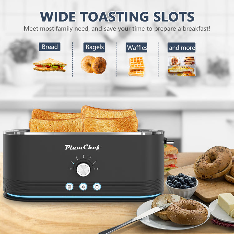 4 Slice Toaster, 7 Browning Settings, Defrost Reheat Functions, Full Body Stainless Steel Housing 1400W ,Anti Fingerprint & Anti Jam Black