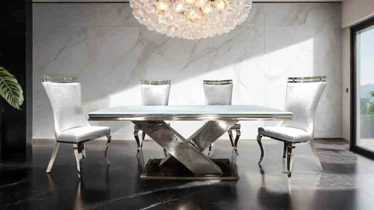 Glam Style 2Pc Side Chair Leather Upholstered Tiger Printed Saber Legs Silver Finish Dining Room