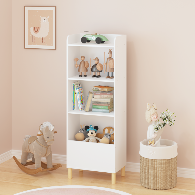 Kids 4 Tier Bookcase, Children'S Book Display, Bookshelf Toy Storage Cabinet Organizer For Children'S Room, Playroom, Nursery