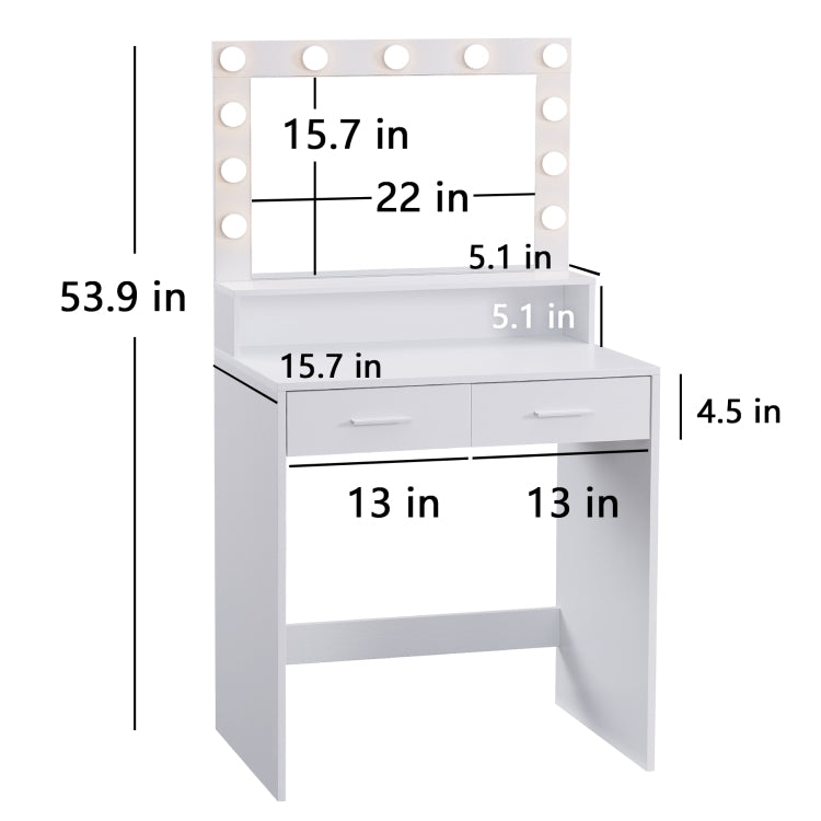 Vanity Desk With Mirror And Lights, Dressing Table With Large Drawer, 2 Level Storage Dresser & 3 Lighting Modes Adjustable Brightness, Suitable For Bedroom White