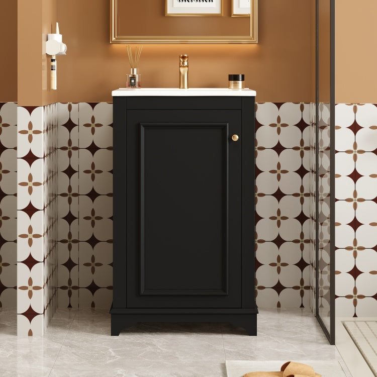 20 Inch Bathroom Vanity With Ceramic Sink, Freestanding Single Vanity Set With Soft Closing Door, Adjustable Shelf, Modern Style, Black