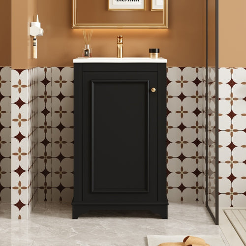 20 Inch Bathroom Vanity With Ceramic Sink, Freestanding Single Vanity Set With Soft Closing Door, Adjustable Shelf, Modern Style, Black