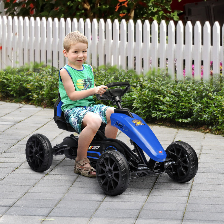 Aosom Kids Pedal Go Kart, Outdoor Ride On Toys With Swing Axle, Adjustable Seat, Handbrake, 4 Shock Absorbing Wheels, Gift For Boys And Girls Aged 3 8 Years Old, Blue