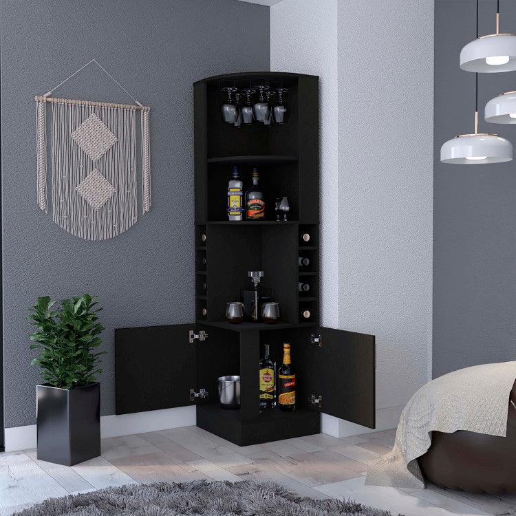 Delhi Corner Bar Cabinet, Eight Built In Wine Rack, Glass Rack, Double Door Cabinet