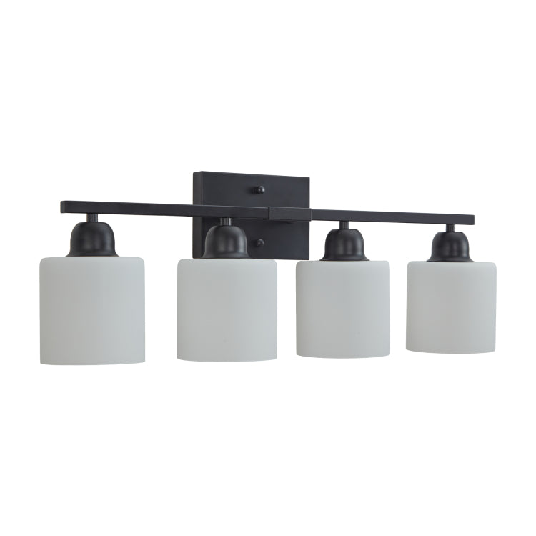 Black Bathroom Light Fixtures, 4 Light Modern Vanity Light Over Mirror, Wall Sconces With Milky White Frosted Glass Shades, E26 Socket Bulbs Not Included