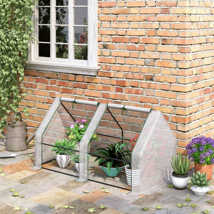 Outsunny 6' X 3' X 3' Portable Mini Greenhouse Outdoor Garden With Large Zipper Doors And Water Uv Pe Cover, White