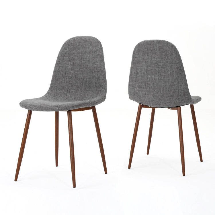 Mid Century Modern Fabric Upholstered Dining Chairs, iron - light gray-walnut - dining room - wipe