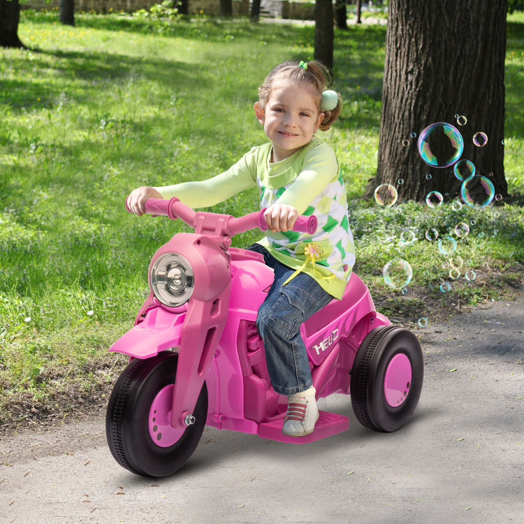 Qaba Ride On Bubble Car, 6V Kids Motorcycle, 3 Wheeled 2 Mph Electric Motorbike For Toddler With Led Headlight, Music, Forward & Reserve, Pink