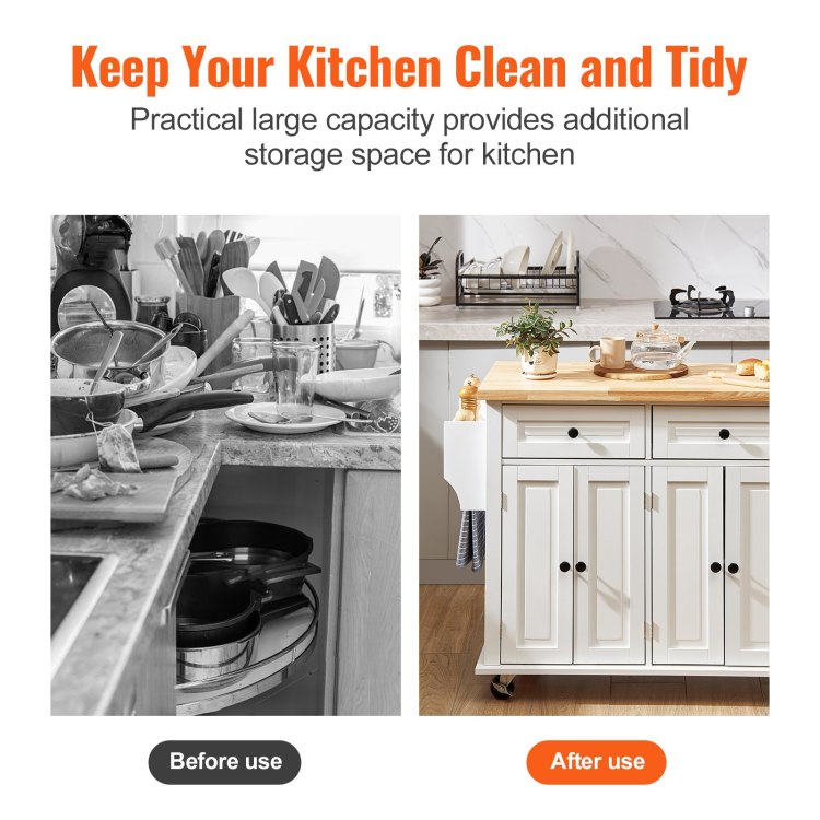 Kitchen Island Cart With Solid Wood Top, 35.4" Width Mobile Carts With Storage Cabinet, Rolling Kitchen Table With Spice Rack, Towel Rack, And Drawer, Portable Islands On Wheels, White