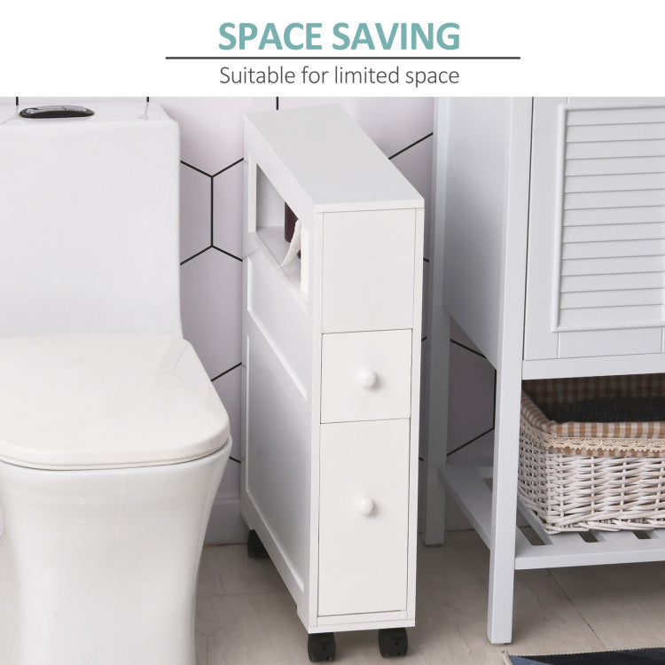 Homcom 6.25" X 20.5" X 28.25" Wood Rolling Narrow Bathroom Side Storage Cabinet White