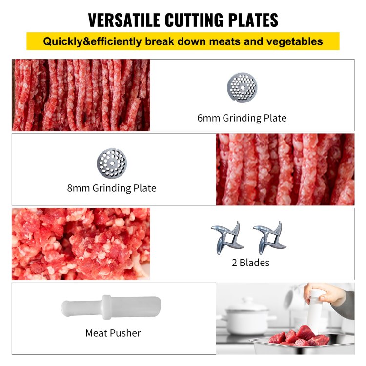 Commercial Meat Grinder,550Lb H 1100W Electric Meat Grinder, 220 Rpm Heavy Duty Stainless Steel Industrial Meat Mincer W 2 Blades, Grinding Plates & Stuffing Tubes